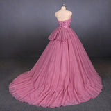 Strapless A Line Tulle Lace Appliques Prom Dress, Long Formal Dress OKQ22
