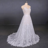 A Line Spaghetti Straps Long Elegant Wedding Dress With Lace OKQ11