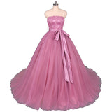 Strapless A Line Tulle Lace Appliques Prom Dress, Long Formal Dress OKQ22