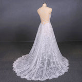 A Line Spaghetti Straps Long Elegant Wedding Dress With Lace OKQ11