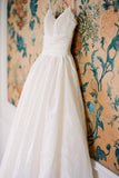 Spaghetti Straps Floor-Length White A Line Wedding Dresses With Lace Top OK566
