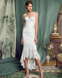 Elegant Lace White Sheath Prom Dresses, Lace Simple Wedding Dress OKP70