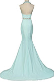 Mint Halter Open Back Long Mermaid Charming Elegant Chiffon Prom Dress K750