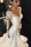 Long Sleeves Mermaid Tulle Sexy Long Ivory Wedding Dress/Bridal Gown OK198