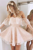 A-Line Off-the-Shoulder Short Homecoming Dresses,Pearl Pink Homecoming Dresses OK200