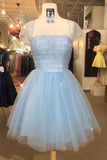 Sparkle Beaded Cap Sleeves Light Sky Blue A Line Short Homecoming Dresses OKY59