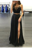 Simple Black Two Pieces Long Cheap Modest Prom Dress Party Dresses K772