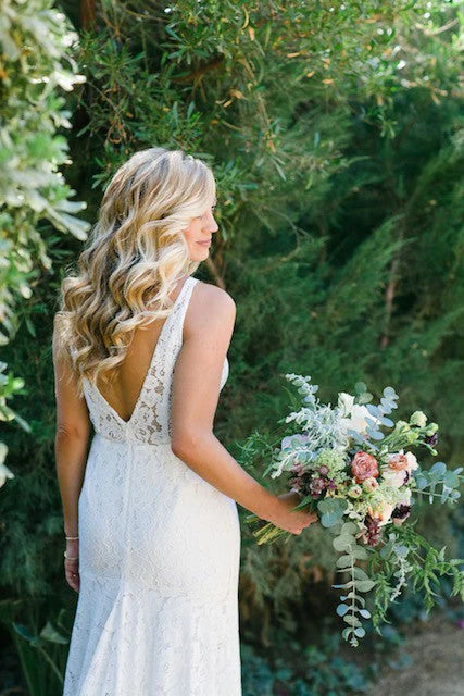 V Neck Lace Back V Sheath Slit Beach Wedding Dresses Bridal Dresses OK1796