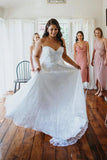 Sweetheart Lace Plus Size A Line Off White Long Beach Wedding Dresses OK1790