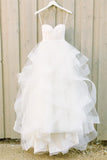 Simple Strapless White Tulle Long Cheap Princess Beach Wedding Dress W27