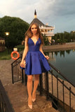 Simple A Line Satin Short Blue Homecoming Dress School Party Dress OK1511