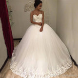 Sweetheart Sleeveless Tulle Long Ball Gown Wedding Dresses with Lace Appliques OKH97