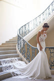 Elegant Spaghetti Straps Mermaid Spandex Wedding Dress With Applique Court Train OKE69