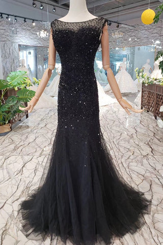 New Arrival Sequins Bodice Prom Dress Tulle Mermaid Sweep Train OKK11