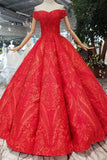 Red Quinceanera Dress Off The Shoulder Lace Up Back Appliques Beads OKK14