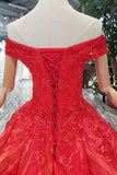 Red Quinceanera Dress Off The Shoulder Lace Up Back Appliques Beads OKK14