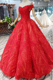 Red Quinceanera Dress Off The Shoulder Lace Up Back Appliques Beads OKK14