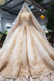 New Arrival Prom Dress Long Sleeves Ball Gown Scoop With Applique Beads Lace Up Back OKK16