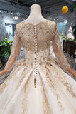 New Arrival Prom Dress Long Sleeves Ball Gown Scoop With Applique Beads Lace Up Back OKK16