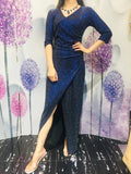 3/4 Sleeves V Neck Sheath Sequins Slit Prom Dress XU90820