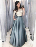 Two Piece Off the Shoulder Half Sleeves Prom Dresses With Lace Top OKJ64