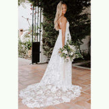 Latest Beach A-line Lace Bridal Wedding Gown Backless Plunge Wedding Dress OKV28