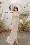 Long Sleeves Sequins Side Slit Long Prom Dress Shiny Evening Party Dress OK1640