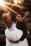 Ivory V Neck Tulle Backless Bridal Dress A Line Wedding Dress With Lace Appliques OK1092