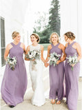 A-line Floor-Length Lilac Chiffon Pleated Cheap Bridesmaid Dress OKS44