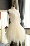 Mini Charming Tulle Short Ivory Backless Prom Dresses Homecoming Dress For Girls OK307