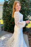 Chic Lace Long Sleeves V Neck Open Back Mermaid Wedding Dress OK1538