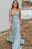 Simple V-neck Mermaid Long Prom Dress Formal Evening Dress OK1315