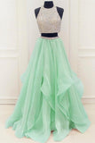 Two Pieces Mint Beading O-neckline Elegant Beauty Prom Dress K698