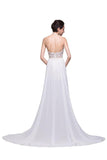 Lace Long Chiffon White Halter Open Back Prom Dress OK7