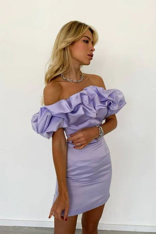 Unique Off the Shoulder Tight Homecoming Dresses, Lilac Mini Prom Evening Dresses OK1684