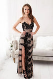 Black Sweetheart Lace Tulle Sheath Long Prom Dress Black Evening Dress OKT69