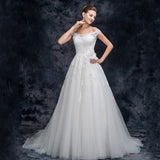 A Line Off the Shoulder Appliques Tulle Long Wedding Dress Bridal Dress OKQ26