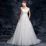 A Line Off the Shoulder Appliques Tulle Long Wedding Dress Bridal Dress OKQ26