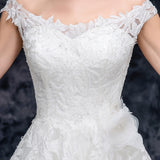 A Line Off the Shoulder Appliques Tulle Long Wedding Dress Bridal Dress OKQ26