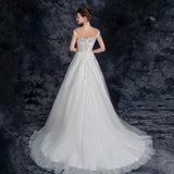 A Line Off the Shoulder Appliques Tulle Long Wedding Dress Bridal Dress OKQ26