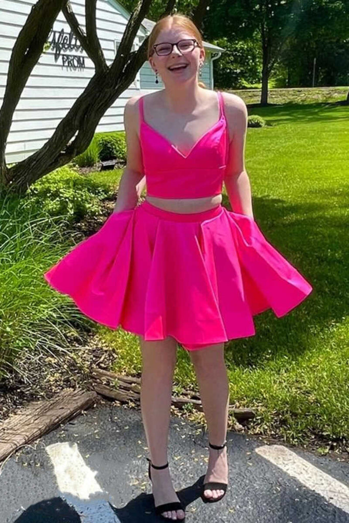 Hot pink two piece prom dress store