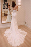 Princess Off Shoulder Court Train Chiffon Long Wedding Dresses with Lace Appliques OKA51