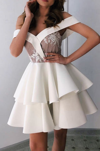 White Sweetheart Off Shoulder Short Prom Dresses, Homecoming Dresses OKP49