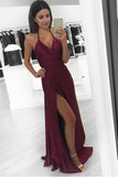 Simple Burgundy Plus Size Cheap Long A-line Handmade V-neck Prom Dress K754