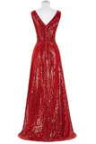 Red Sparkly V-neck Long A-line Backless Cheap Plus Size Prom Dress K742