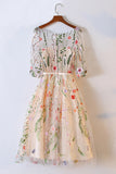 A-Line Bateau Knee-Length Half Sleeves Floral Tulle Homecoming Dress OK519