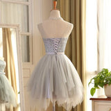 Cute A-line Scoop Gray Tulle Sleeveless Short Homecoming Dress,Sweet 16 Dresses OK316