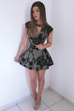 Jewel Short Mini Dress Cap Sleeve Black Lace Appliques Party Dresses OKM41