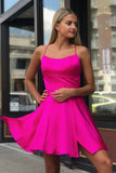 Fancy Spaghetti Straps Fuchsia Above Knee Split Homecoming Dress OKO34