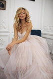 Gorgeous Sweetheart Backless A-line Strapless Tulle Long Elegant Wedding Dress OKX39